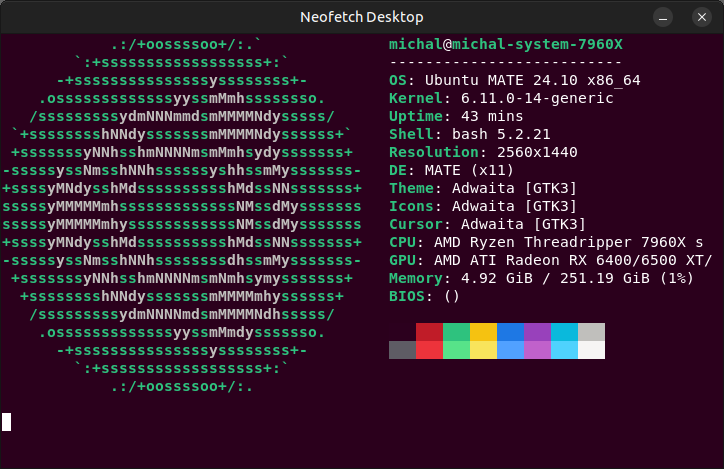 Soubor:Neofetch-Ubuntu MATE 24-AMD Threadripper 7960X-2025-02-27.png